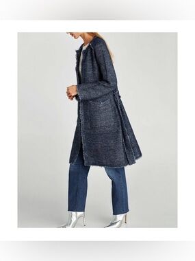 ZARA Knit Blue Shimmer Sweater Coat Belted